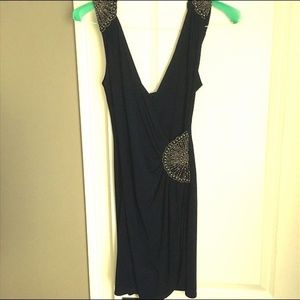 B. Smart Navy Embellished Ruched Wrap Dress